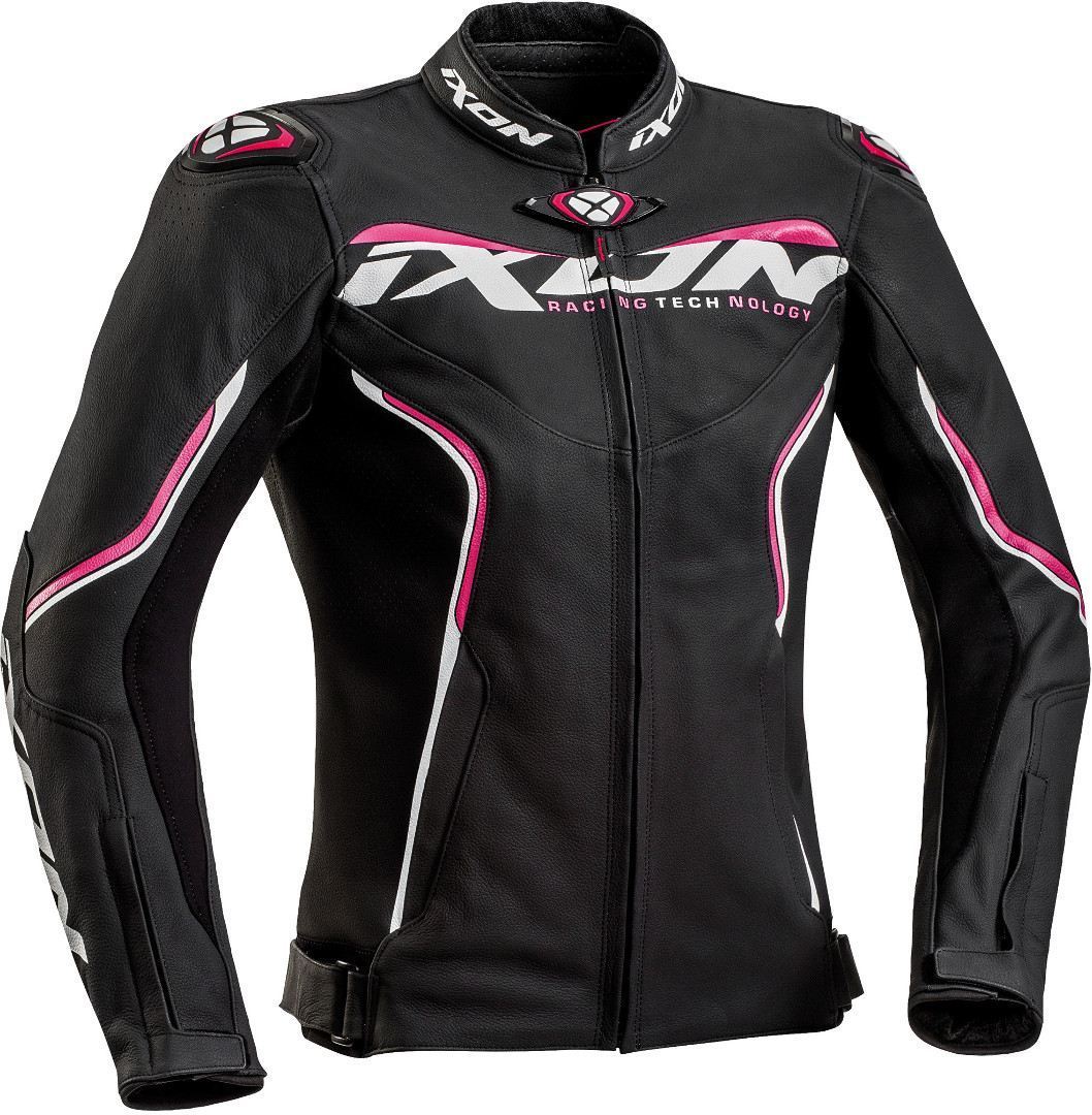 Ixon Trinity Damen Motorrad Lederjacke, schwarz-weiss-pink, Größe XS, schwarz-weiss-pink, Größe XS