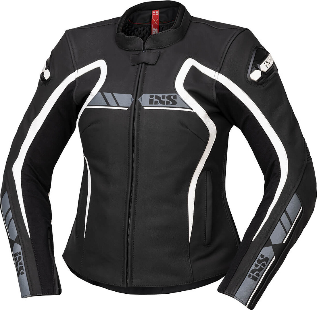 IXS RS-600 1.0 Damen Motorrad Lederjacke, schwarz-grau-weiss, Größe 42, schwarz-grau-weiss, Größe 42