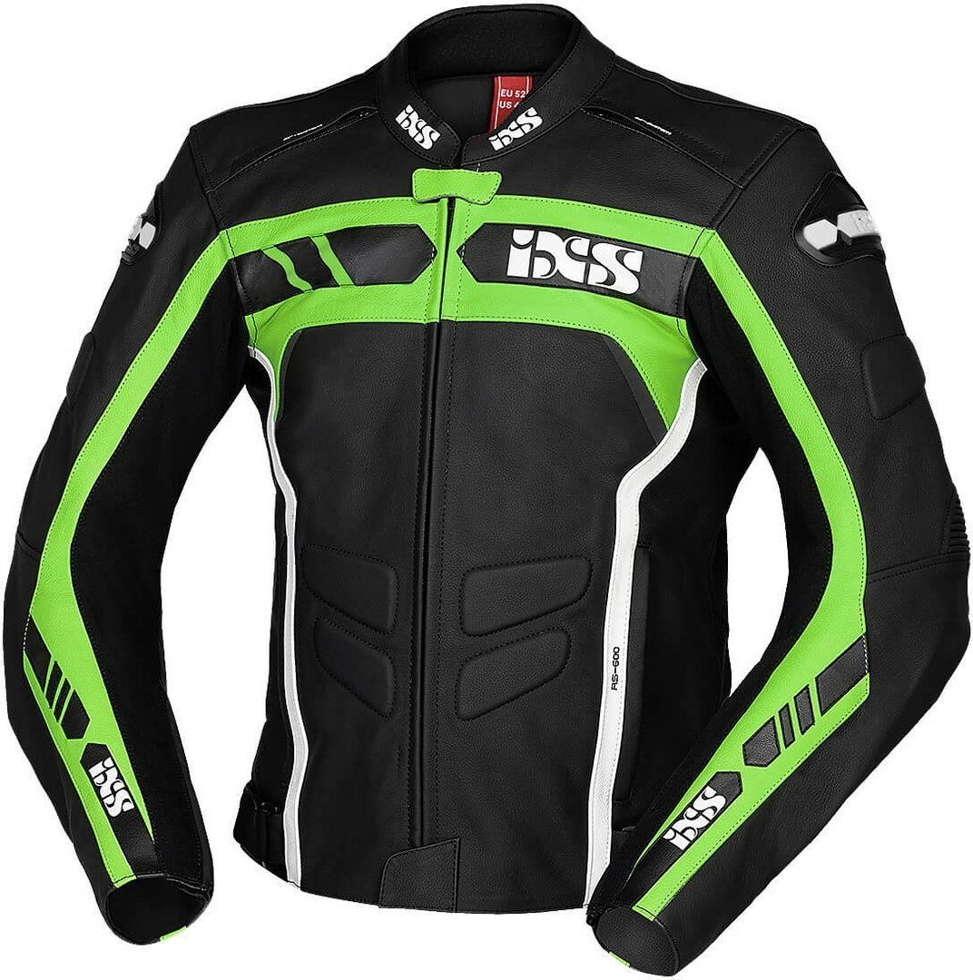 IXS Sport RS-600 1.0 Motorrad Lederjacke, schwarz-weiss-grn, Gre 54, schwarz-weiss-grn, Gre 54