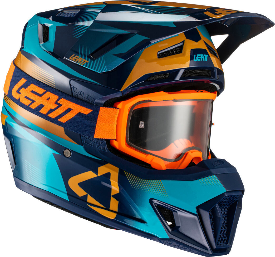 Leatt Moto 7.5 V21.3 Motocross Helm mit Brille, blau-gelb, Gre L, blau-gelb, Gre L