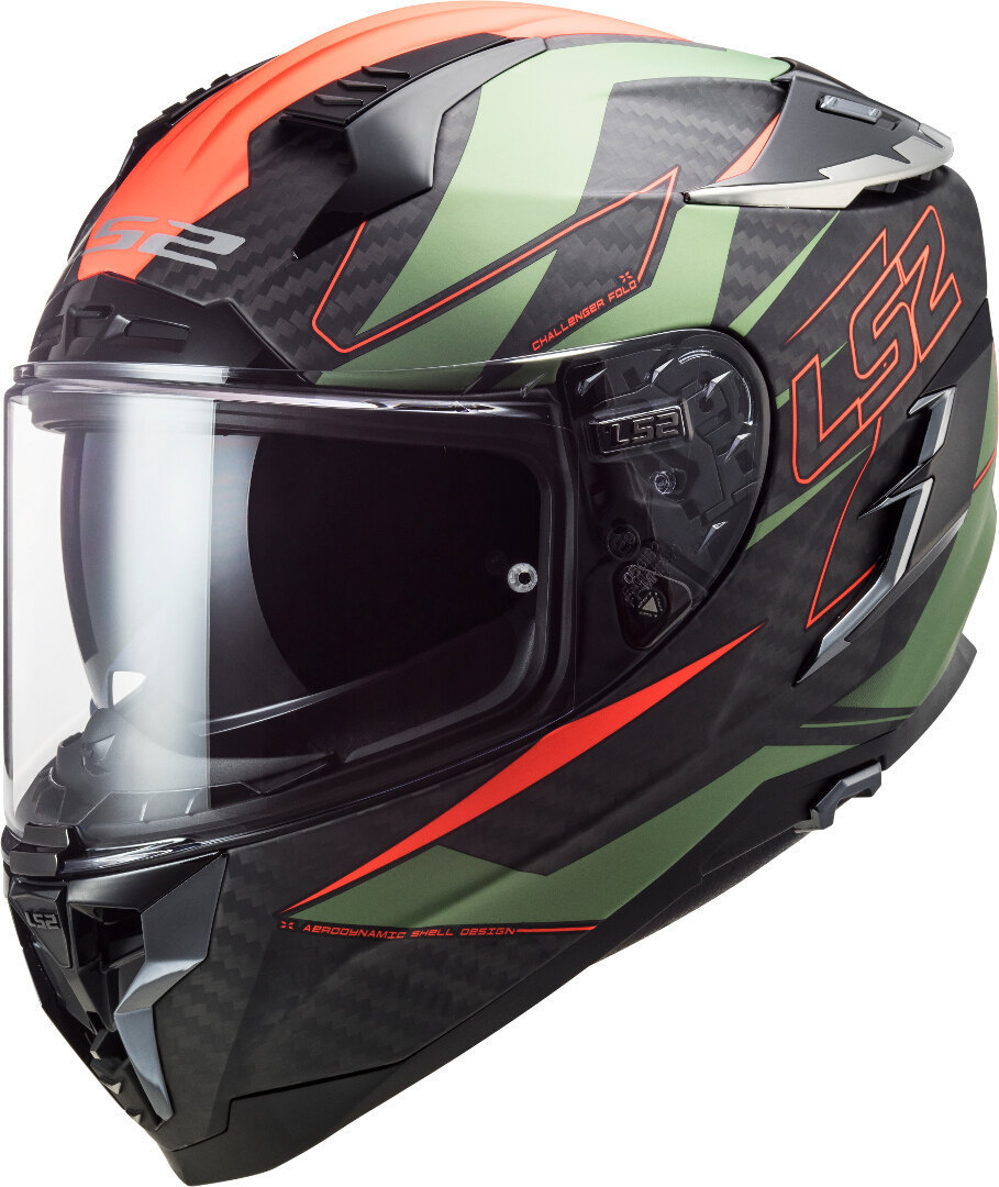LS2 FF327 Challenger Fold Carbon Helm, schwarz-grün-orange, Größe 3XL, schwarz-grün-orange, Größe 3XL