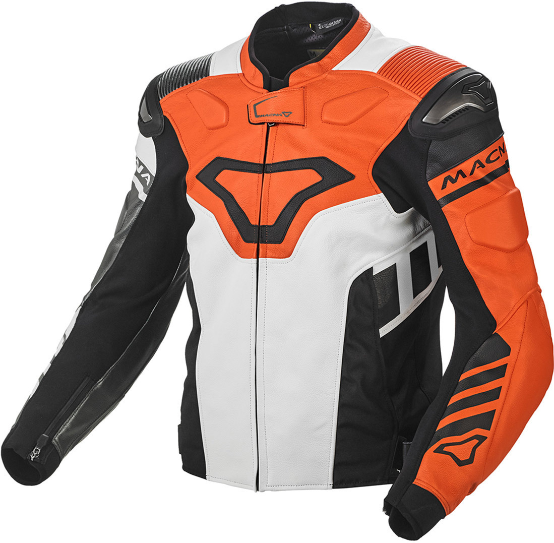 Macna Tracktix Motorrad Lederjacke, schwarz-weiss-orange, Gre 50, schwarz-weiss-orange, Gre 50
