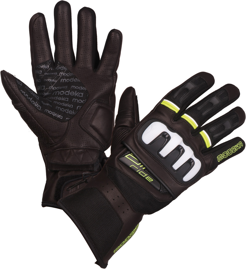 Modeka Air Ride Handschuhe, schwarz-weiss-gelb, Größe M L, schwarz-weiss-gelb, Größe M L