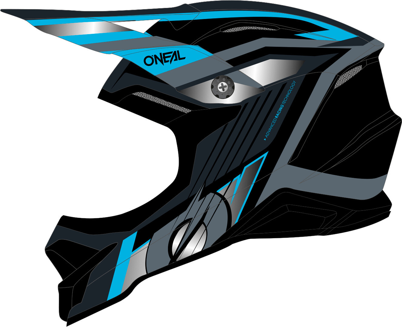 Oneal 3Series Vision Motocross Helm, schwarz-grau-blau, Gre M, schwarz-grau-blau, Gre M unter Bekleidung