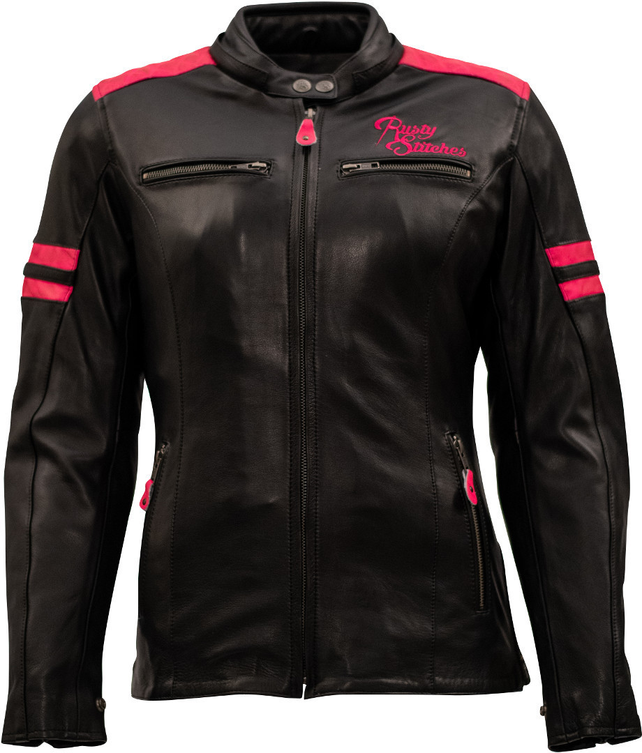 Rusty Stitches Joyce Damen Motorrad Lederjacke, schwarz-pink, Gre 38, schwarz-pink, Gre 38