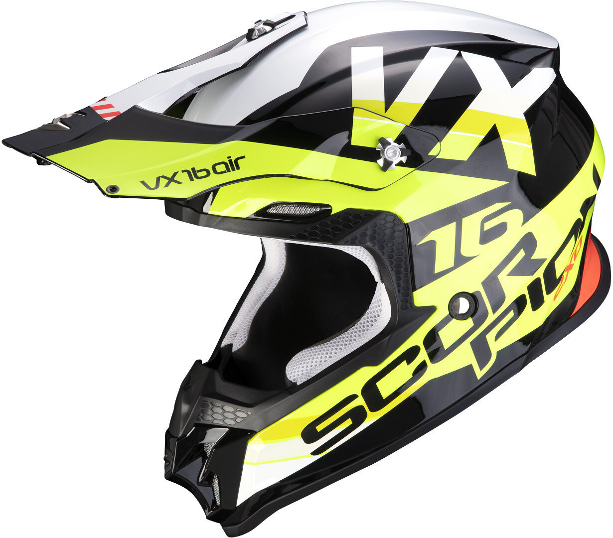 Scorpion VX-16 Air X-Turn Motocross Helm, schwarz-weiss-gelb, Größe S, schwarz-weiss-gelb, Größe S